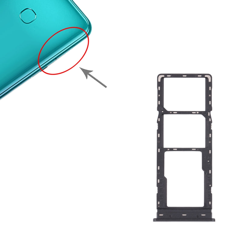 For Tecno Spark 4 Lite KC8S SIM Card Tray + SIM Card Tray + Micro SD Card Tray (Black)