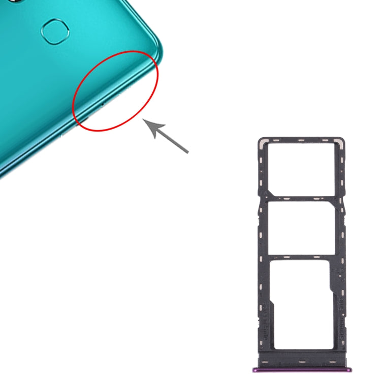For Tecno Spark 4 Lite KC8S SIM Card Tray + SIM Card Tray + Micro SD Card Tray (Purple)