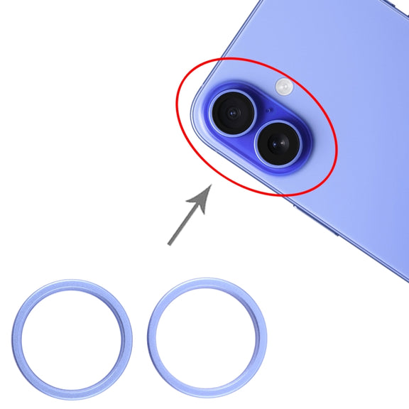 For iPhone 16 Plus 2pcs/set Rear Camera Glass Lens Metal Outside Protector Hoop Ring (Blue)