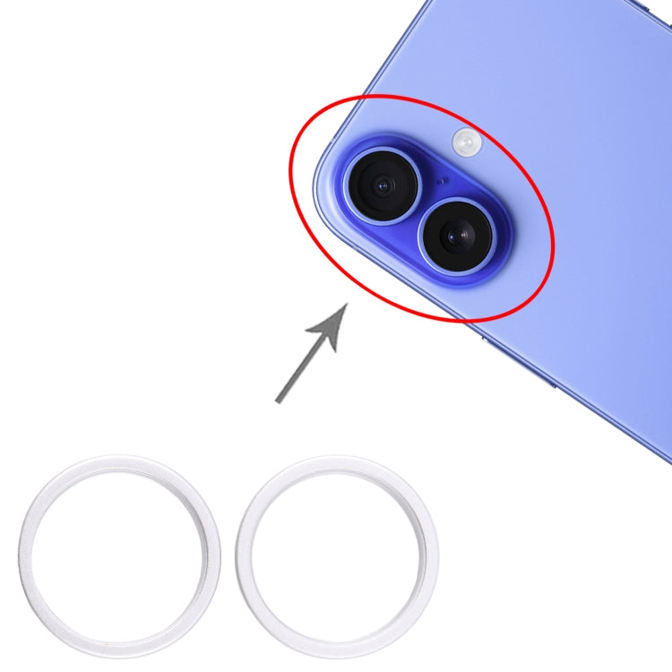 For iPhone 16 Plus 2pcs/set Rear Camera Glass Lens Metal Outside Protector Hoop Ring (Silver)