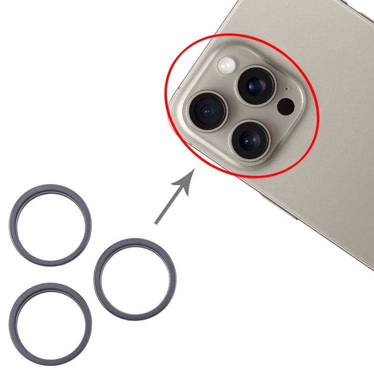 For iPhone 16 Pro Max 3pcs/set Rear Camera Glass Lens Metal Outside Protector Hoop Ring (Black)