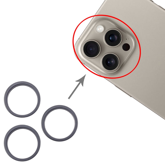 For iPhone 16 Pro Max 3pcs/set Rear Camera Glass Lens Metal Outside Protector Hoop Ring (Black)
