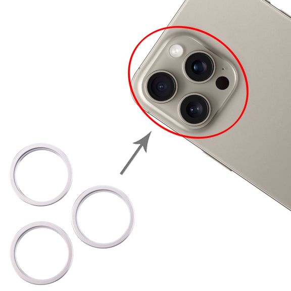 For iPhone 16 Pro Max 3pcs/set Rear Camera Glass Lens Metal Outside Protector Hoop Ring (Silver)