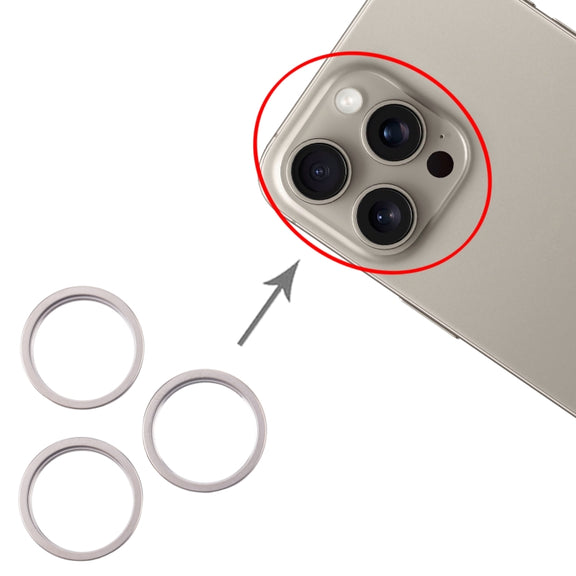 For iPhone 16 Pro Max 3pcs/set Rear Camera Glass Lens Metal Outside Protector Hoop Ring (Titanium Color)