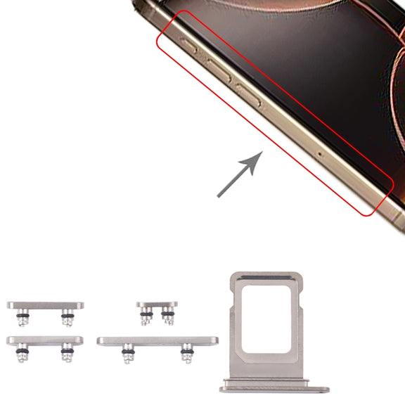 For iPhone 16 Pro Max Original SIM Card Tray + SIM Card Tray + Side Keys (Silver)