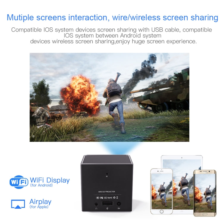 C80 DLP portable HD Projector 120-inch Giant Screen Projector Blu-ray 4K, Android 7.1.2, 2GB + 16GB US Plug
