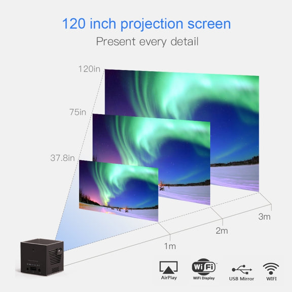 C80 DLP portable HD Projector 120-inch Giant Screen Projector Blu-ray 4K, Android 7.1.2, 2GB + 16GB US Plug