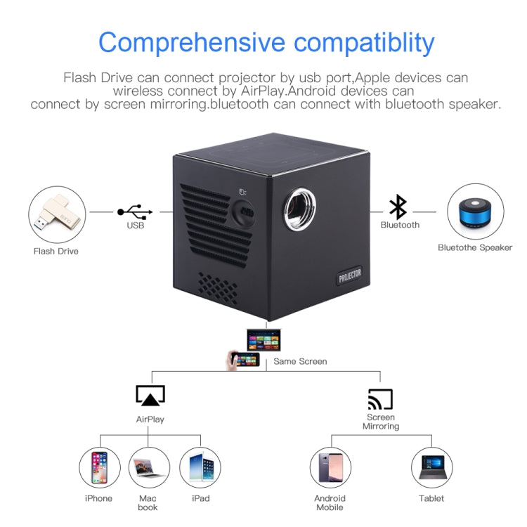 C80 DLP portable HD Projector 120-inch Giant Screen Projector Blu-ray 4K, Android 7.1.2, 2GB + 16GB AU Plug
