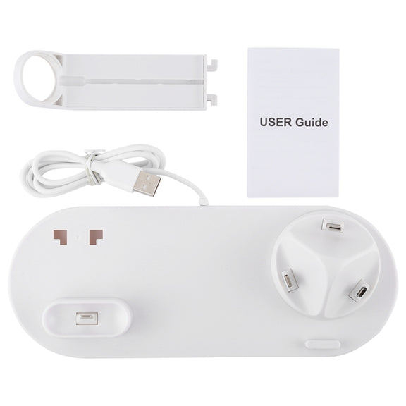 HQ-UD15 5 in 1 Micro USB + USB-C / Type-C + 8 Pin Interface Phone Charging Base with 8 Pin Earphone Charging Interface & Watch Stand, Without Wireless Charger(White)