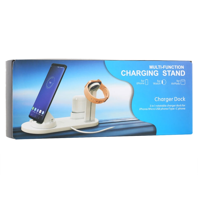 HQ-UD15 5 in 1 Micro USB + USB-C / Type-C + 8 Pin Interface Phone Charging Base with 8 Pin Earphone Charging Interface & Watch Stand, Without Wireless Charger(White)