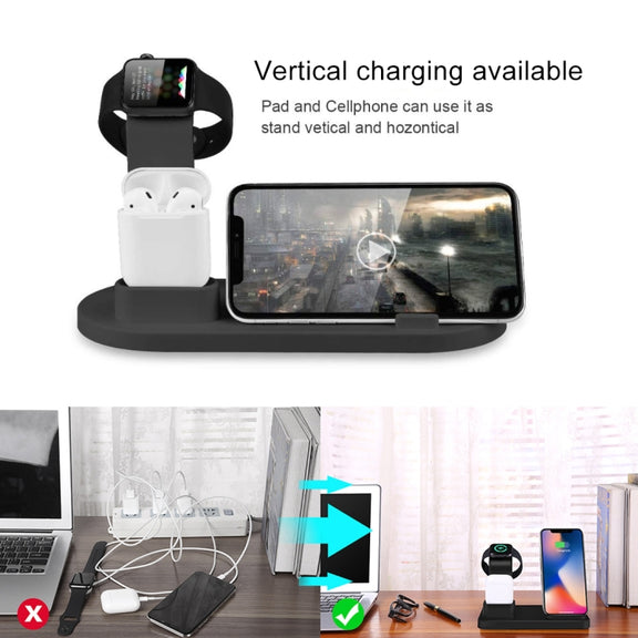 HQ-UD15 5 in 1 Micro USB + USB-C / Type-C + 8 Pin Interface Phone Charging Base with 8 Pin Earphone Charging Interface & Watch Stand, Without Wireless Charger(White)