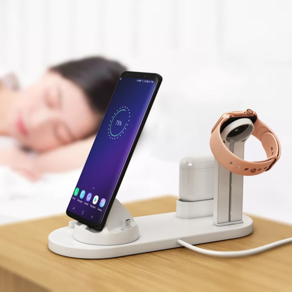 HQ-UD15 5 in 1 Micro USB + USB-C / Type-C + 8 Pin Interface Phone Charging Base with 8 Pin Earphone Charging Interface & Watch Stand, Without Wireless Charger(White)