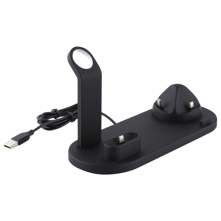 HQ-UD15 5 in 1 Micro USB + USB-C / Type-C + 8 Pin Interface Phone Charging Base with 8 Pin Earphone Charging Interface & Watch Stand, Without Wireless Charger (Black)