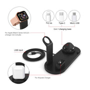 HQ-UD15 5 in 1 Micro USB + USB-C / Type-C + 8 Pin Interface Phone Charging Base with 8 Pin Earphone Charging Interface & Watch Stand, Without Wireless Charger (Black)