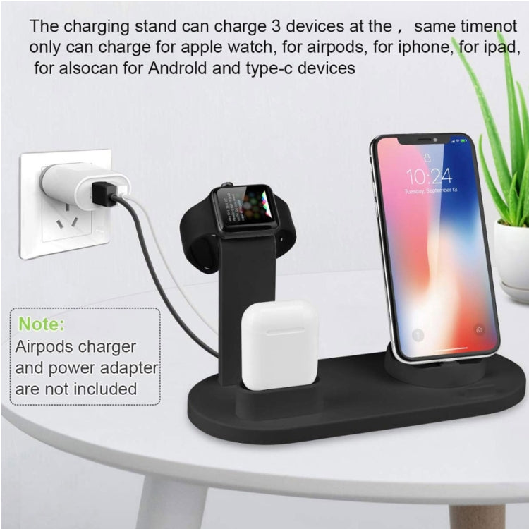 HQ-UD15 5 in 1 Micro USB + USB-C / Type-C + 8 Pin Interface Phone Charging Base with 8 Pin Earphone Charging Interface & Watch Stand, Without Wireless Charger (Black)