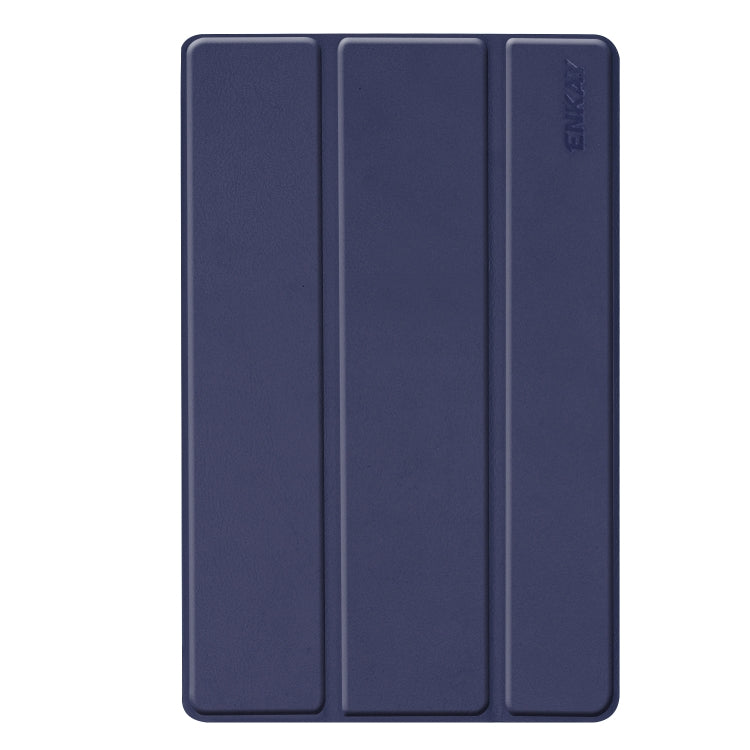 ENKAY PU Leather + Plastic Bottom Case with Three-folding Holder for Galaxy Tab A 10.1 (2019) T510 / T515(Dark Blue)