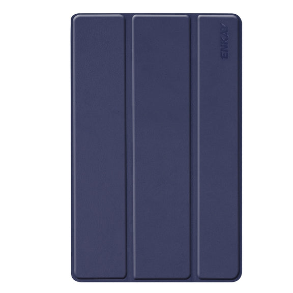 ENKAY PU Leather + Plastic Bottom Case with Three-folding Holder for Galaxy Tab A 10.1 (2019) T510 / T515(Dark Blue)