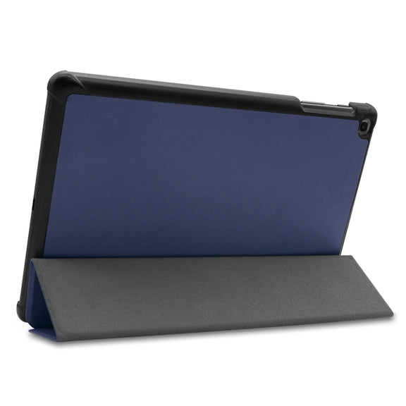 ENKAY PU Leather + Plastic Bottom Case with Three-folding Holder for Galaxy Tab A 10.1 (2019) T510 / T515(Dark Blue)
