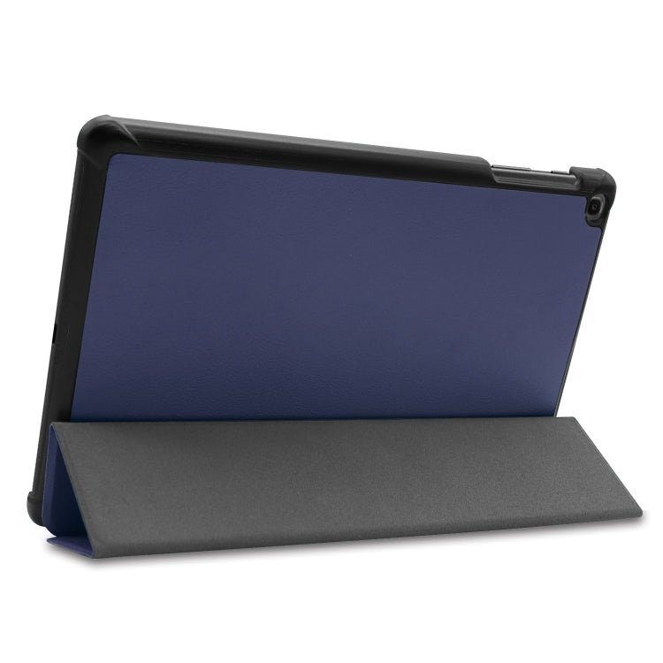 ENKAY PU Leather + Plastic Bottom Case with Three-folding Holder for Galaxy Tab A 10.1 (2019) T510 / T515(Dark Blue)