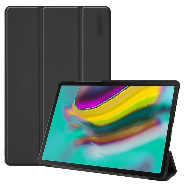 ENKAY High Quality PU Leather + Plastic Bottom Smart Case with Three-folding Holder for Samsung Galaxy Tab S5e 10.5 T720 / T725(Black)
