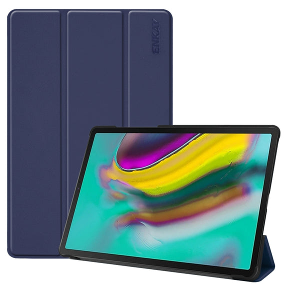 ENKAY High Quality PU Leather + Plastic Bottom Smart Case with Three-folding Holder for Samsung Galaxy Tab S5e 10.5 T720 / T725(Dark Blue)