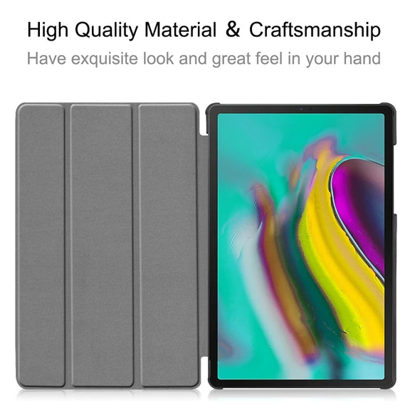 ENKAY High Quality PU Leather + Plastic Bottom Smart Case with Three-folding Holder for Samsung Galaxy Tab S5e 10.5 T720 / T725(Dark Blue)