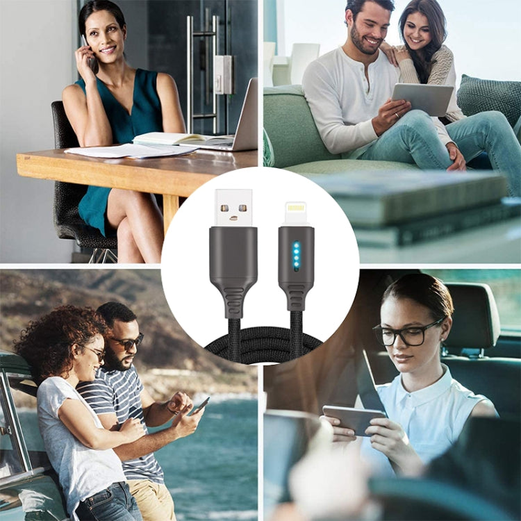 8 Pin Interface Zinc Alloy Marquee Luminous Intelligent Automatic Power off Charging Data Cable(black)