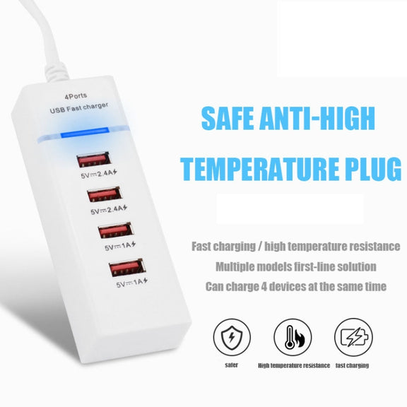 5V 4.1A 4 USB Ports Charger Adapter with Power Plug Cable, Cable Length: 1.5m, EU Plug(White)