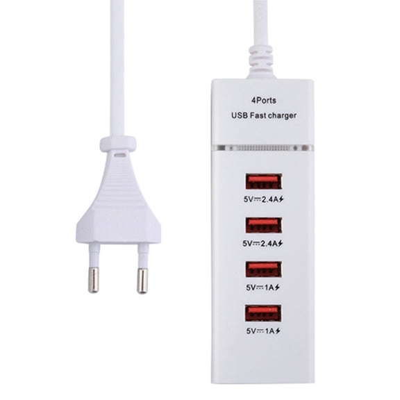 5V 4.1A 4 USB Ports Charger Adapter with Power Plug Cable, Cable Length: 1.5m, EU Plug(White)