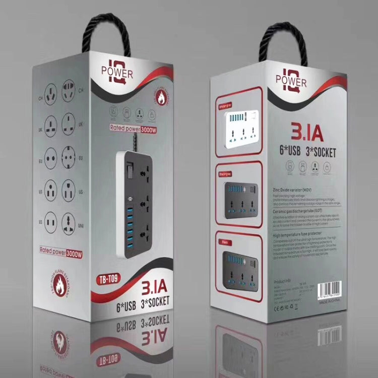 T09 3000W High Power Multi-Function Plug-in 3-Hole International Universal Jack + 6 USB Intelligent Charging EU PLUG
