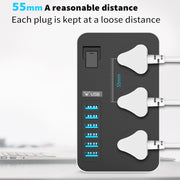 T09 3000W High Power Multi-Function Plug-in 3-Hole International Universal Jack + 6 USB Intelligent Charging EU PLUG