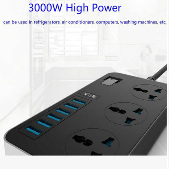 T09 3000W High Power Multi-Function Plug-in 3-Hole International Universal Jack + 6 USB Intelligent Charging EU PLUG