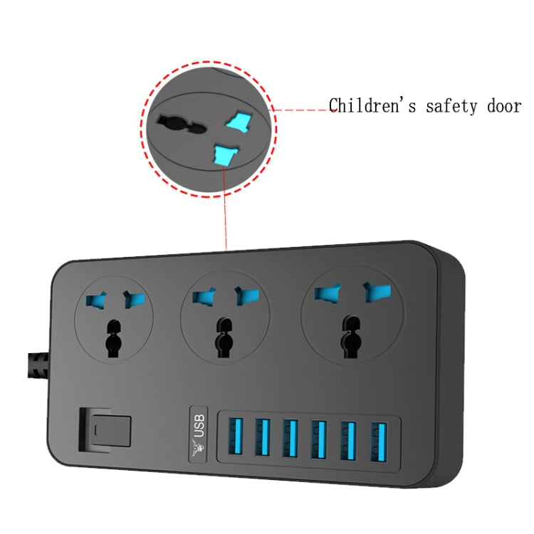 T09 3000W High Power Multi-Function Plug-in 3-Hole International Universal Jack + 6 USB Intelligent Charging EU PLUG