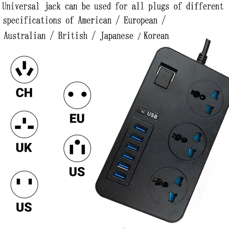 T09 3000W High Power Multi-Function Plug-in 3-Hole International Universal Jack + 6 USB Intelligent Charging EU PLUG