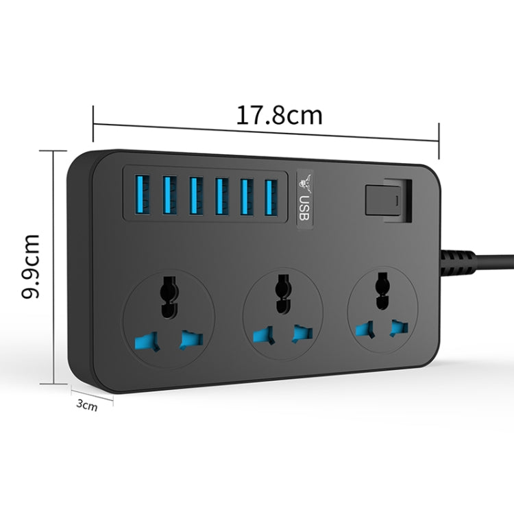 T09 3000W High Power Multi-Function Plug-in 3-Hole International Universal Jack + 6 USB Intelligent Charging EU PLUG
