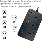 T09 3000W High Power Multi-Function Plug-in 3-Hole International Universal Jack + 6 USB Intelligent Charging US PLUG