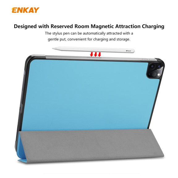 For iPad Pro 11 2022 / 2020 / 2021 ENKAY ENK-8001 Denim Pattern Horizontal Flip Leather Smart Tablet Case with Holder (Light Blue)