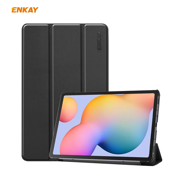 For Samsung Galaxy Tab S6 Lite P610 / P615 / Tab S6 Lite 2022 / P613 / P619 ENKAY 3-Fold Plastic Leather Smart Tablet Case(Black)