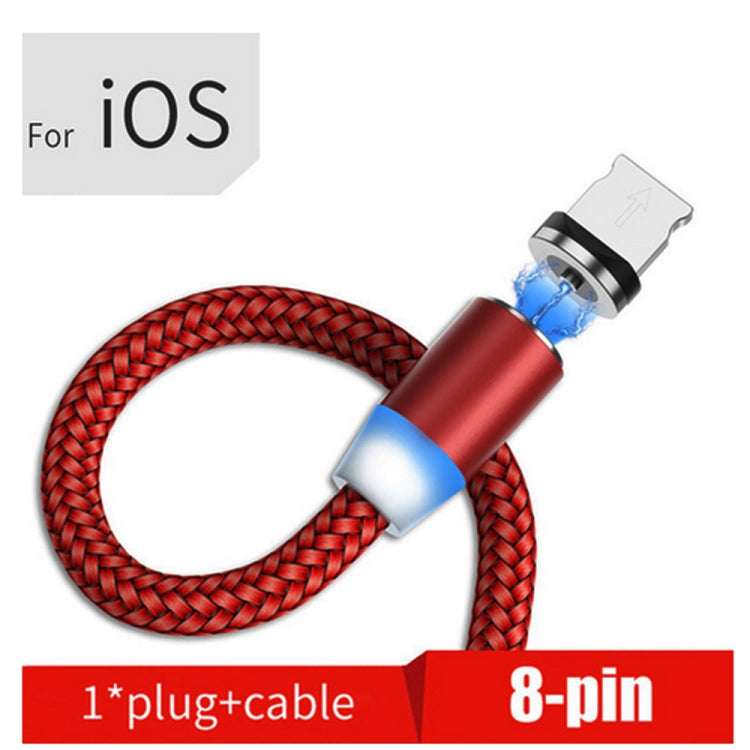 USB to 8 Pin Magnetic Metal Connector Nylon Two-color Braided Magnetic Data Cable, Cable Length: 1m(Red)