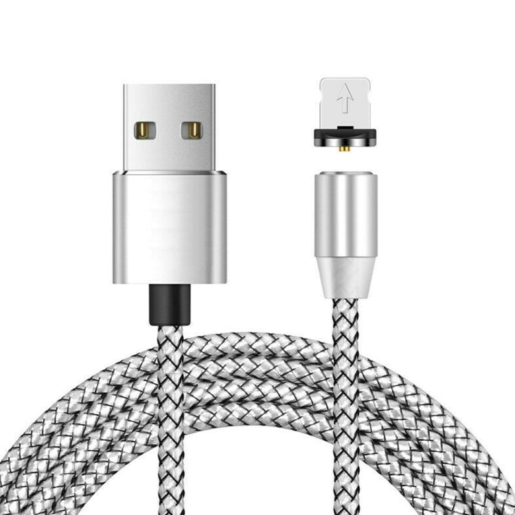 USB to 8 Pin Magnetic Metal Connector Nylon Two-color Braided Magnetic Data Cable, Cable Length: 1m(Silver)