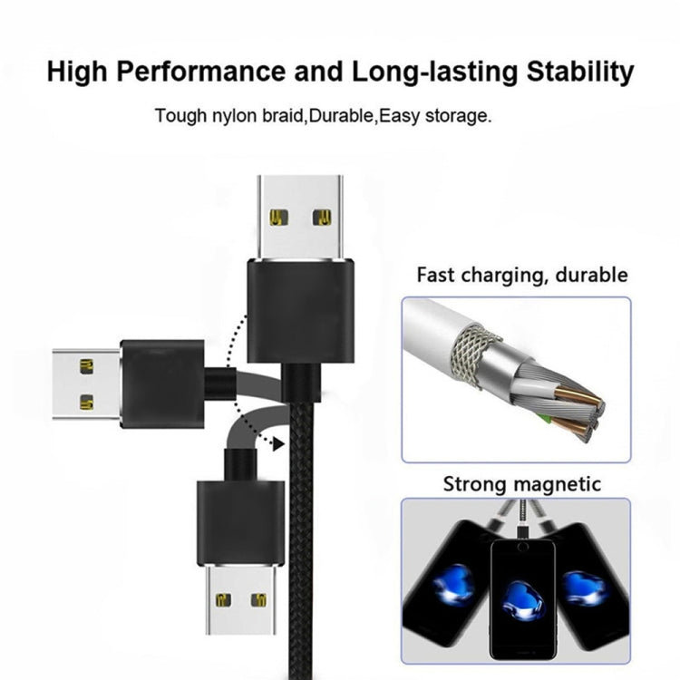 2 in 1 USB to 8 Pin + Micro USB Magnetic Metal Interface Nylon Braided Charging Cable, Length: 1m(Black)
