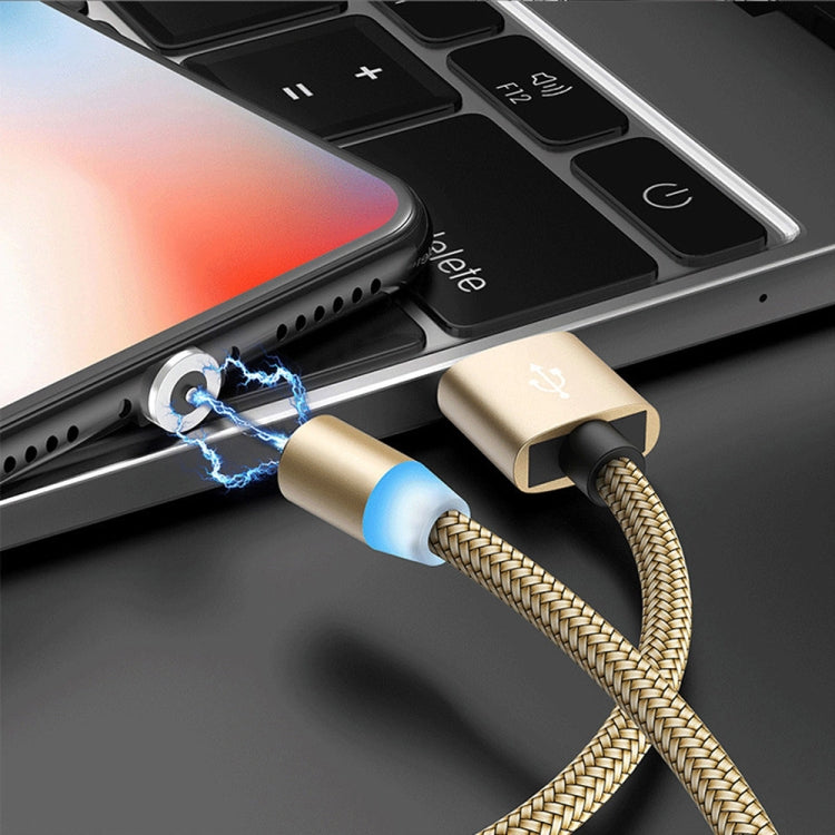 2 in 1 USB to 8 Pin + Micro USB Magnetic Metal Interface Nylon Braided Charging Cable, Length: 1m(Gold)