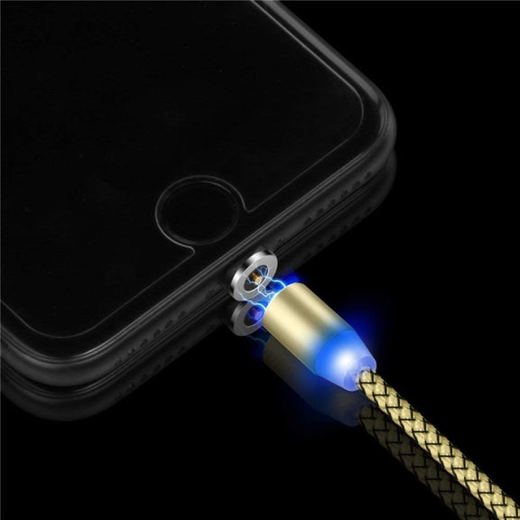 2 in 1 USB to 8 Pin + Micro USB Magnetic Metal Interface Nylon Braided Charging Cable, Length: 1m(Gold)