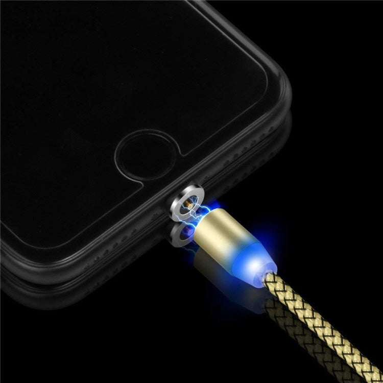 2 in 1 USB to 8 Pin + Micro USB Magnetic Metal Interface Nylon Braided Charging Cable, Length: 1m(Gold)