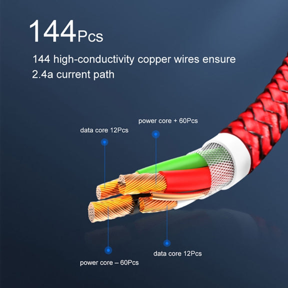 2 in 1 USB to 8 Pin + Micro USB Magnetic Metal Interface Nylon Braided Charging Cable, Length: 1m(Red)