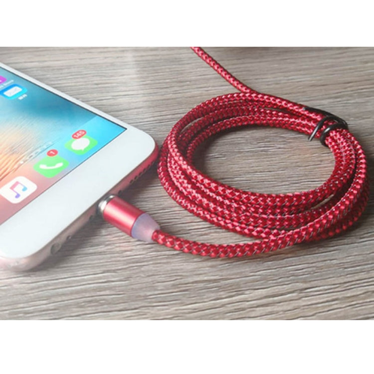 2 in 1 USB to 8 Pin + Micro USB Magnetic Metal Interface Nylon Braided Charging Cable, Length: 1m(Red)