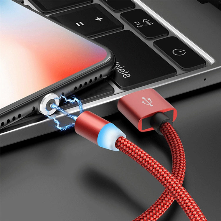 2 in 1 USB to 8 Pin + Micro USB Magnetic Metal Interface Nylon Braided Charging Cable, Length: 1m(Red)
