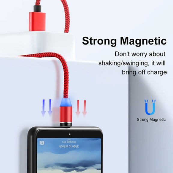 2 in 1 USB to 8 Pin + Micro USB Magnetic Metal Interface Nylon Braided Charging Cable, Length: 1m(Red)