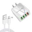 2 in 1 1m USB to 8 Pin Data Cable + 30W QC 3.0 4 USB Interfaces Mobile Phone Tablet PC Universal Quick Charger Travel Charger Set, US Plug(White) - USB Charger by PMC TechLife | Online Shopping South Africa | PMC TechLife | Buy Now Pay Later Mobicred