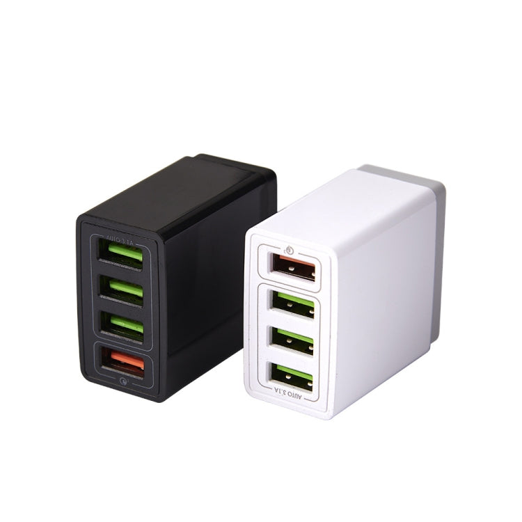 2 in 1 1m USB to 8 Pin Data Cable + 30W QC 3.0 4 USB Interfaces Mobile Phone Tablet PC Universal Quick Charger Travel Charger Set, US Plug(White)